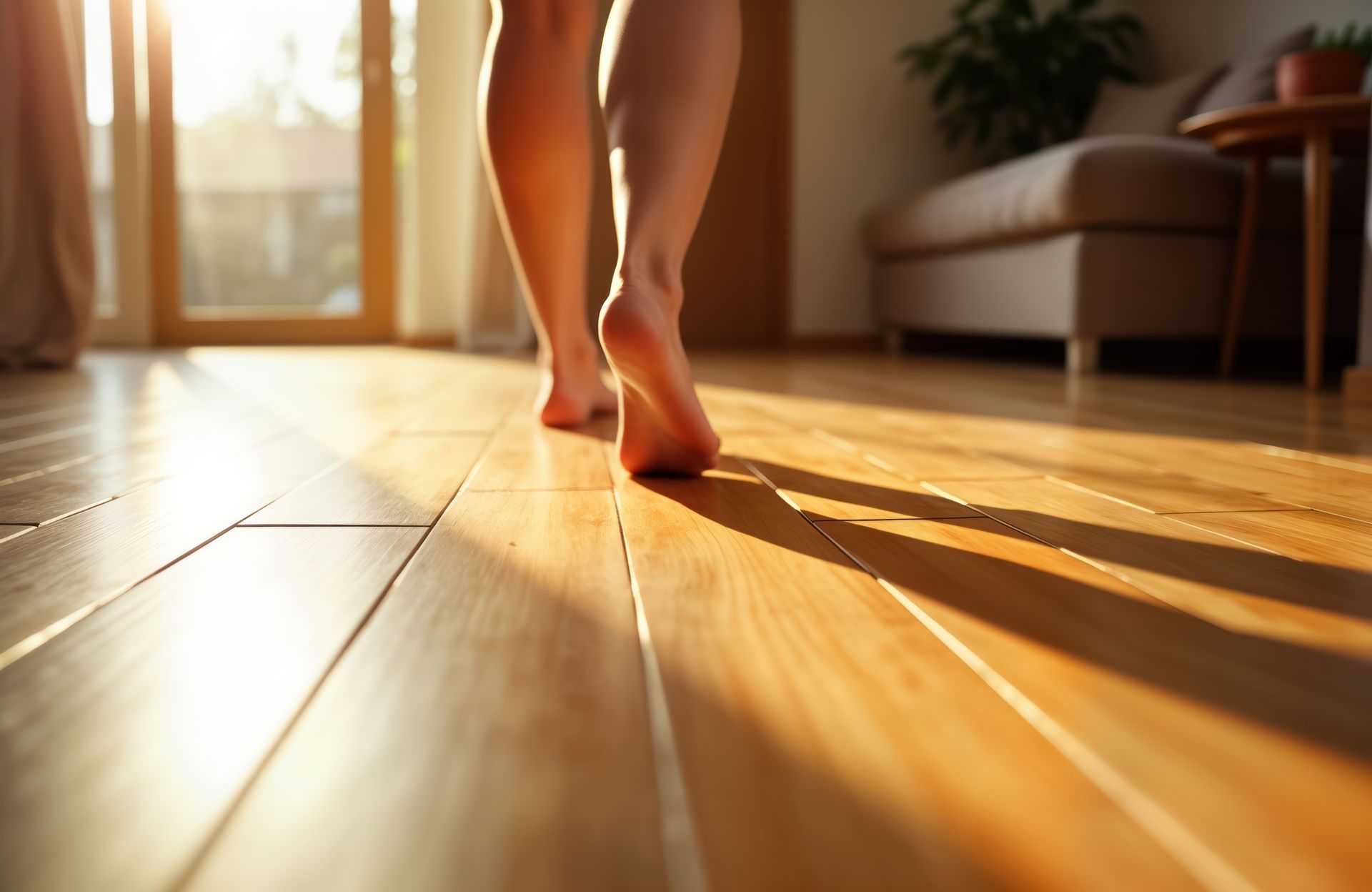 Une personne qui marche sur un plancher