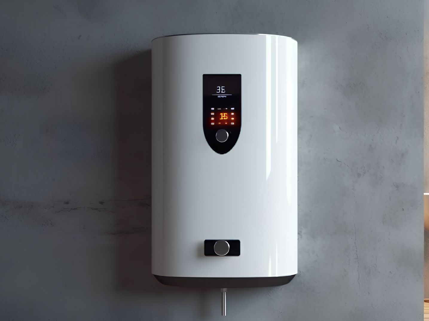 Un chauffe-eau thermodynamique fixé sur un mur gris