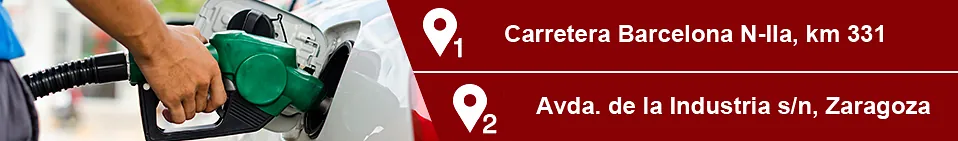 Persona que reposta un coche con dos domicilios: Carretera Barcelona N-IIa, km 331 y Avda. de la Industria s/n, Zaragoza.