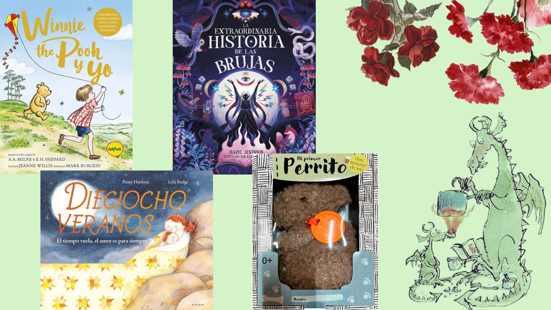 Cuatro libros están alineados sobre una superficie azul.