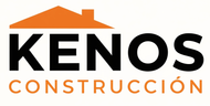 Logotipo de KENOS Construcción con icono de techo naranja y texto negro/naranja