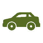 Um ícone de carro verde em um fundo branco.