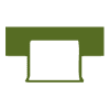 Um T verde com um quadrado branco no meio em um fundo branco.