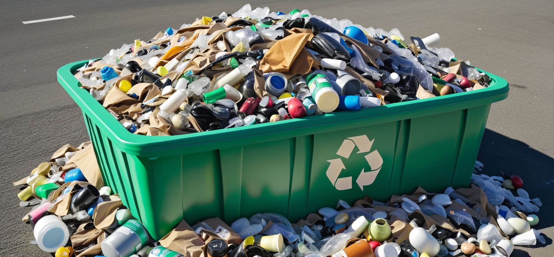 Une poubelle de recyclage débordant de déchets.