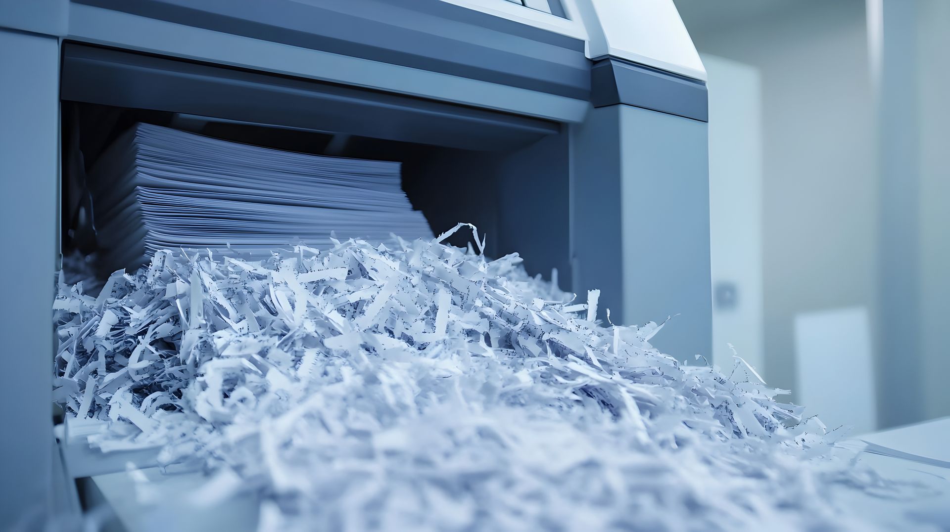 Déchiqueteuse traitant une pile de papier.