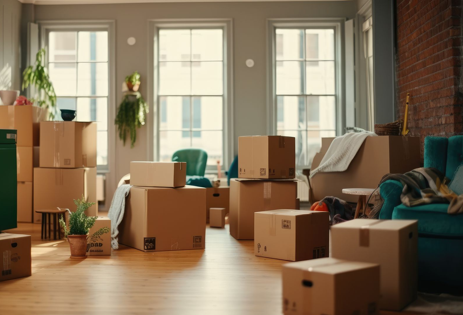 Pièce avec des cartons.