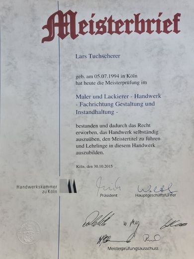 Maler Meisterbetrieb Tuchscherer Maler und Lackierer Meisterbrief Lars Tuchscherer