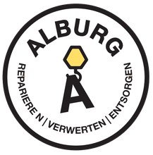 Ein schwarz-weißes Logo für eine Firma namens Alburg