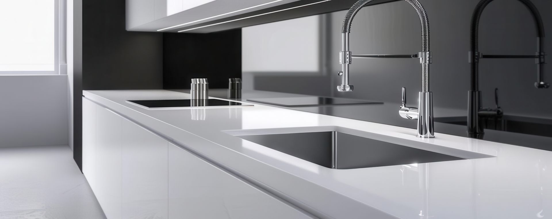 Cuisine avec une surface blanche lisse