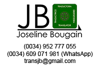 Tarjeta de presentación de Joseline Bougain, traductora, con datos de contacto y logotipo.