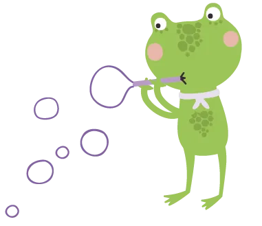 Rana verde soplando burbujas.