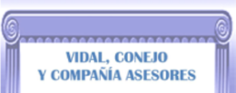 Logotipo con un borde decorativo morado que dice &laquo;VIDAL, CONEJO Y COMPA&Ntilde;&Iacute;A ASESORES&raquo;