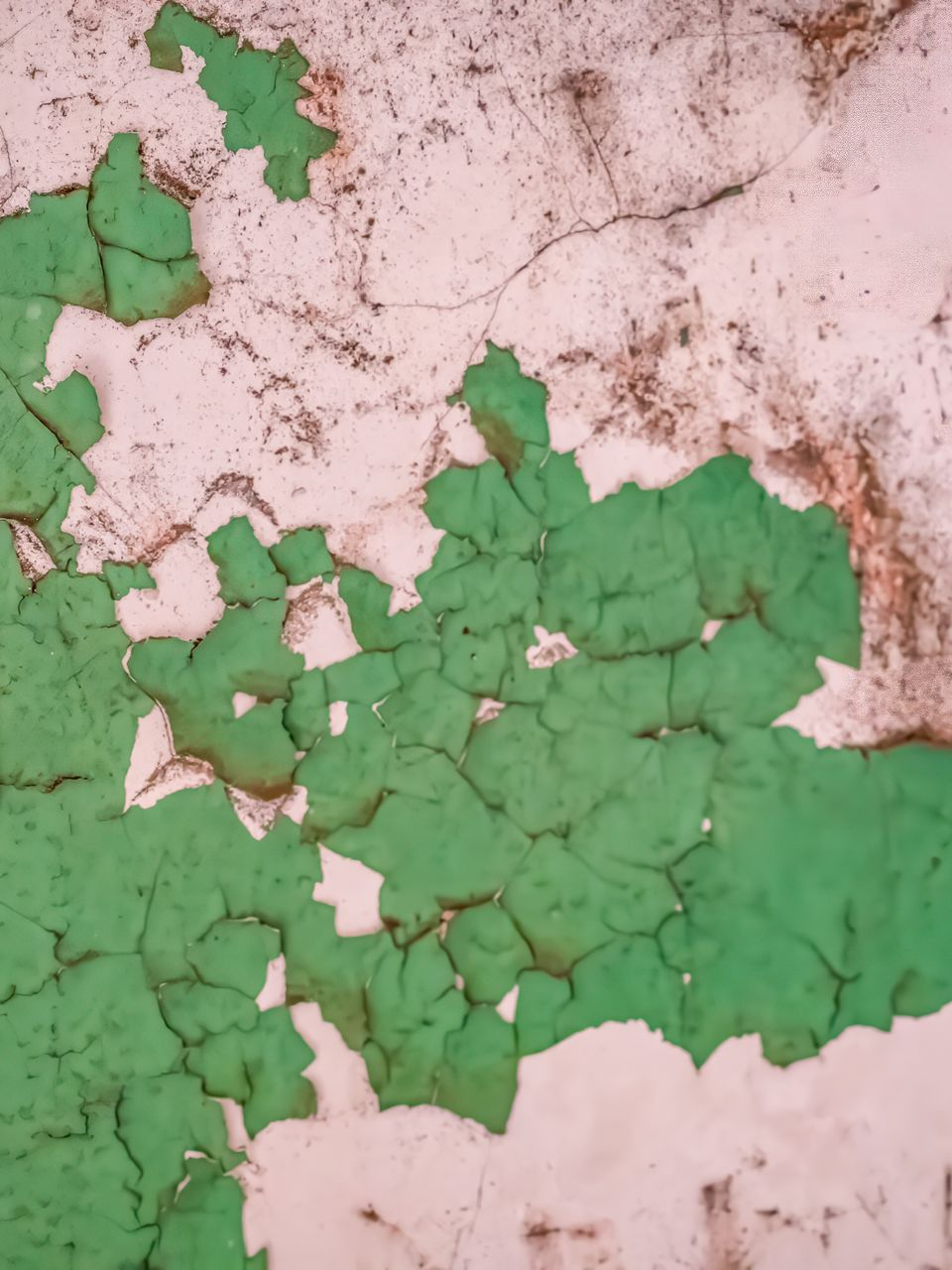 Peinture verte craquelée qui s'écaille sur un vieux mur