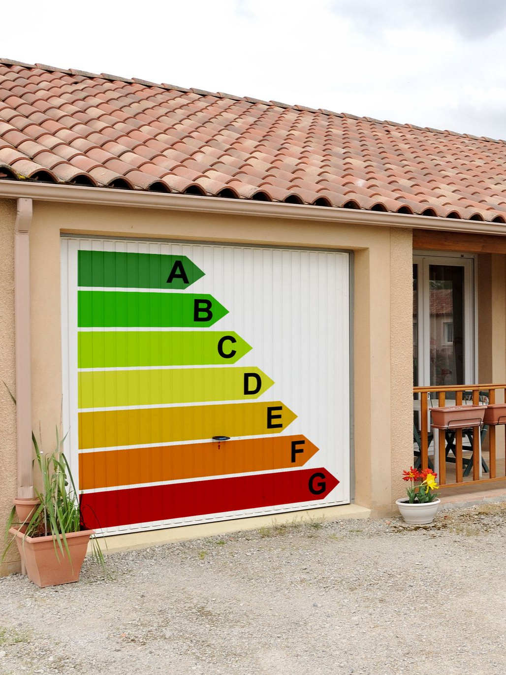 Porte de garage avec cote d'efficacité énergétique