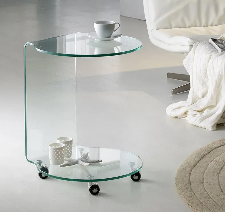 TABLE D'APPOINT EN VERRE SUR ROULETTES SC/552672 - L. 45 X H. 60 X P. 47