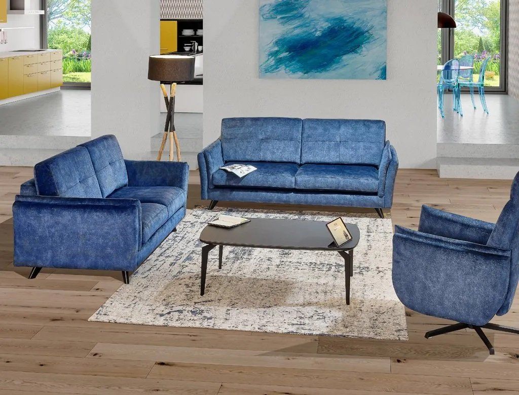 ENSEMBLE CANAPÉ ABALLA TISSU THALYS BLEU