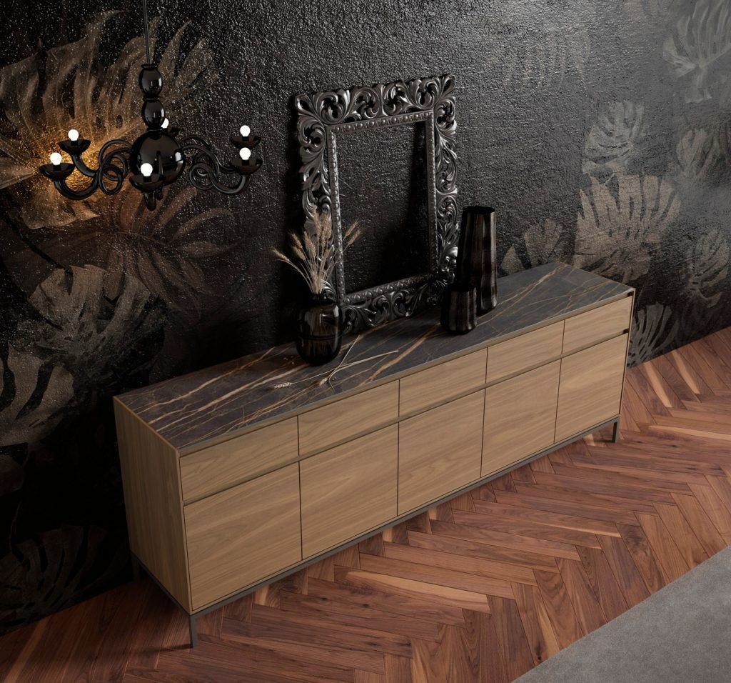 BUFFET BAS BELLA 5 PORTES 5 TIROIRS - DESSUS CERAMIQUE