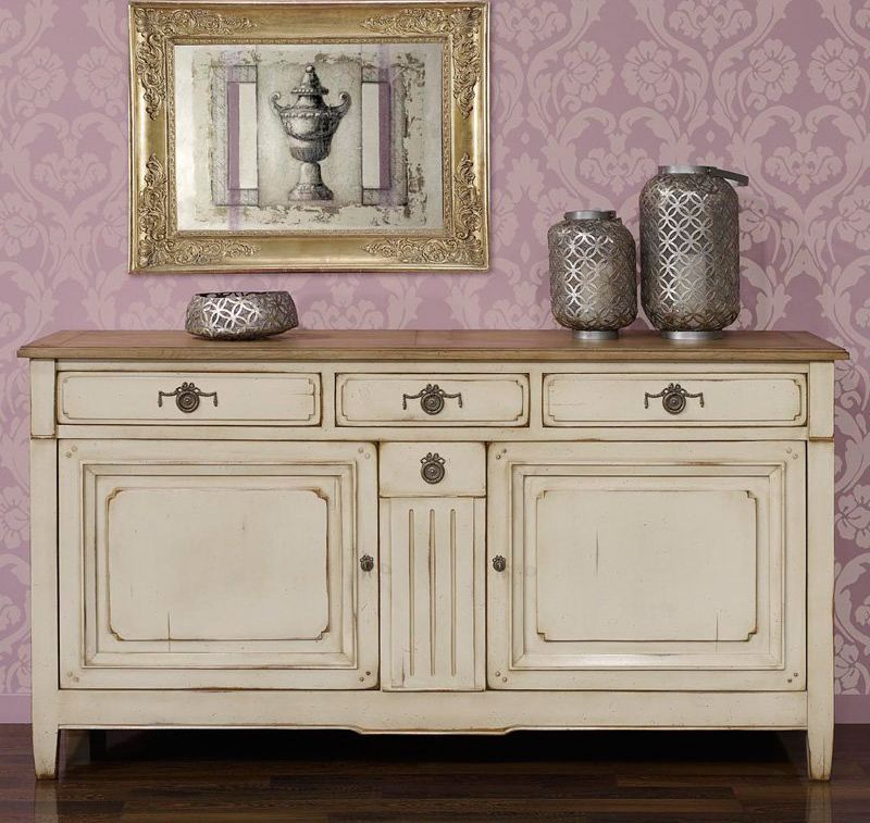 BUFFET BAS CHIC 2 PORTES 3 TIROIRS 1 RANGE BOUTEILLES