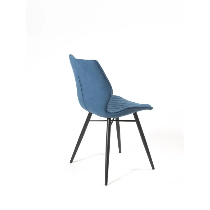 CHAISE MANON TISSU BLEU - PIÈTEMENT MÉTAL NOIR - 0162B