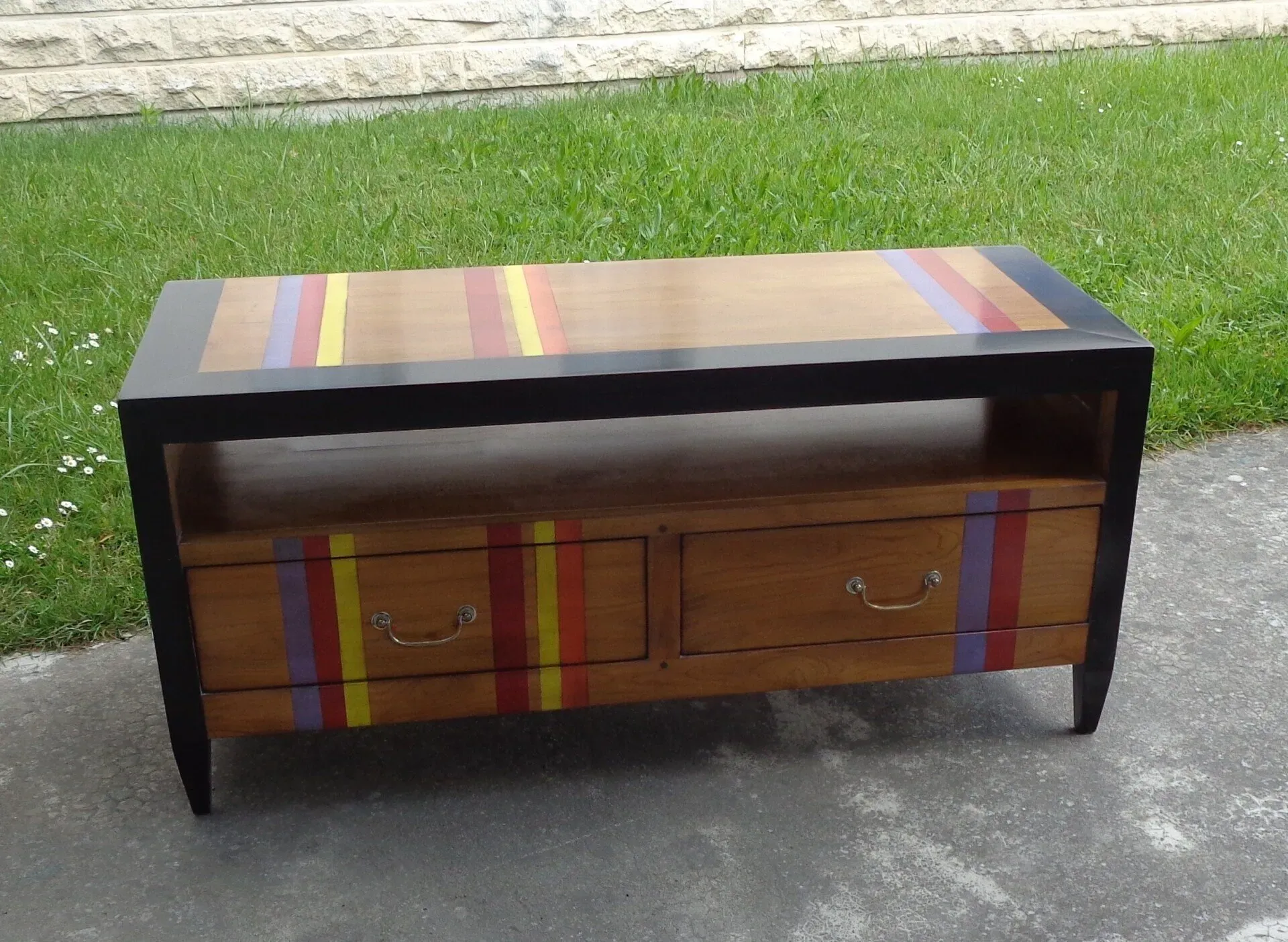 MEUBLE TÉLÉ ART DÉCO 2 TIROIRS 1 NICHE - L. 120 X H. 55 X P. 47 - RARTDEC - AUTRES DIMENSIONS POSSIBLES - COLORIS AU CHOIX