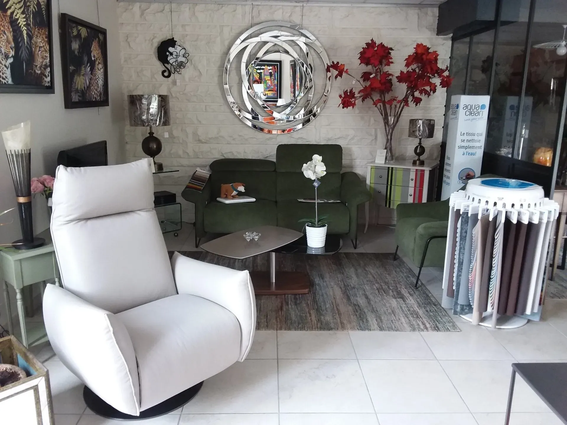 FAUTEUIL TISSU JUNGLE BLEU UNIQUE - H. 80 X L. 66 - SO/1040