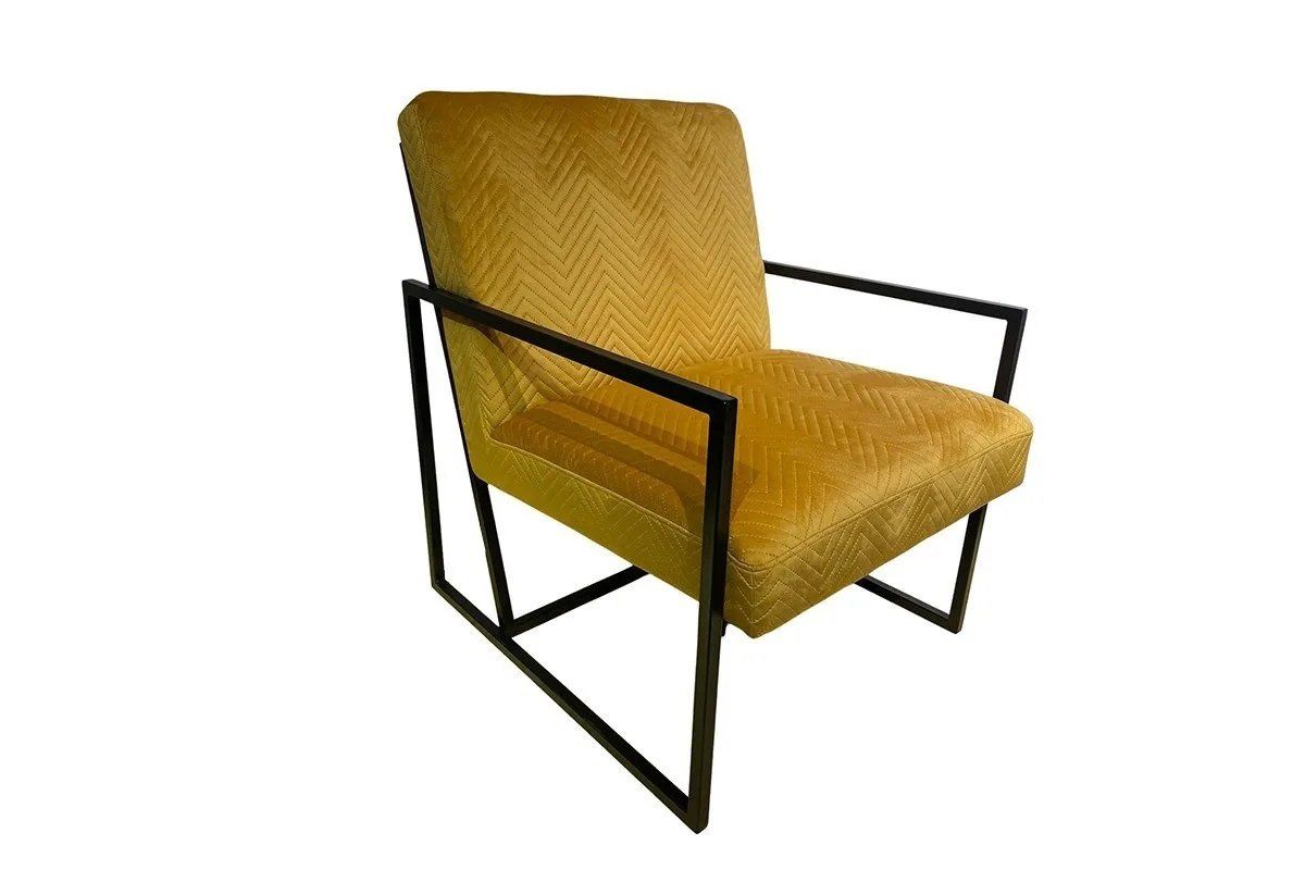 FAUTEUIL GÉOMETRIQUE STRUCTURE MÉTAL TISSU UNIQUE MOUTARDE - H. 87 X L. 76 - SO/1046