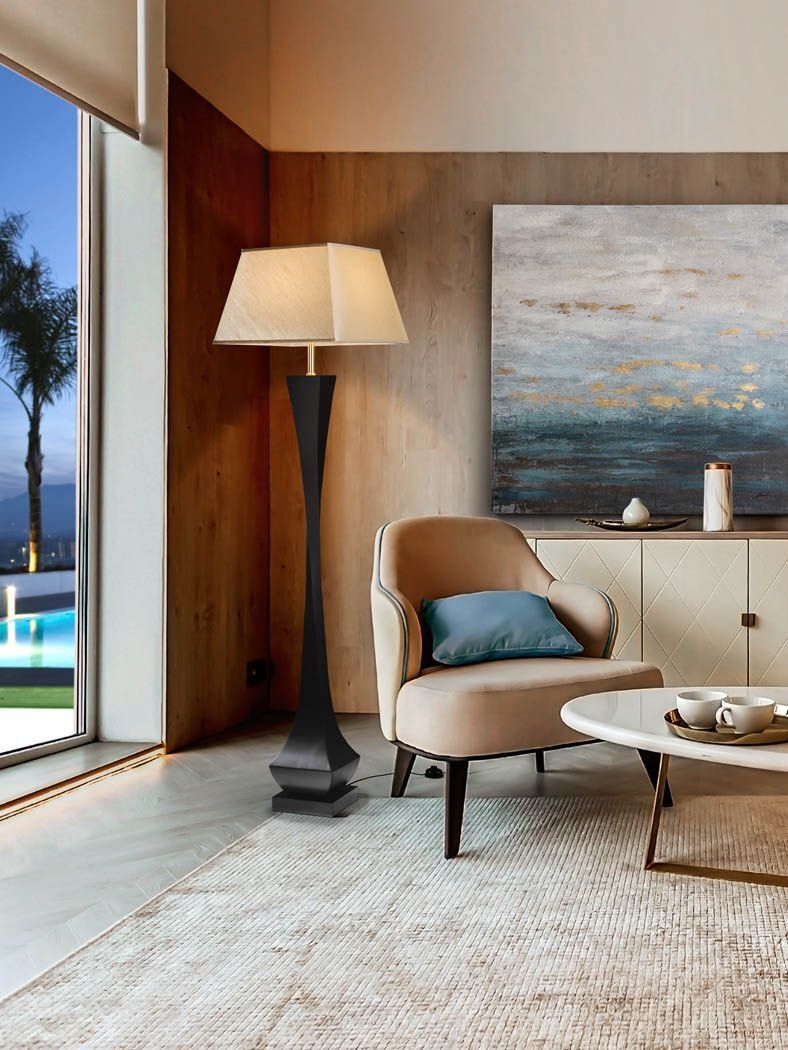 LAMPADAIRE PIED BOIS NOIR MATE AVEC ABAT JOUR H. 172 SC662581