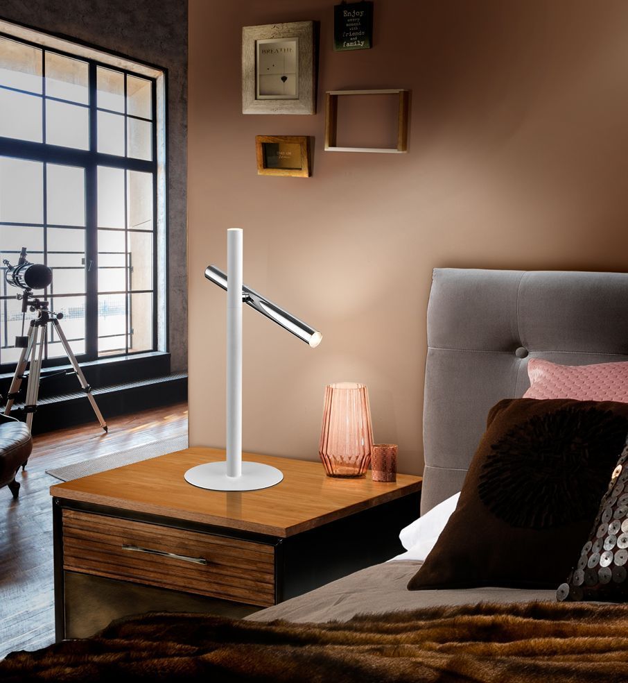 LAMPE 2 LUMIERES LED AVEC LISEUSE CHROME ET BLANC SC373581