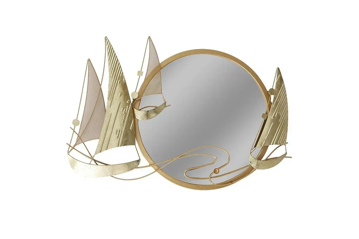 MIROIR AVEC SCULPTURE VOILIERS MÉTAL OR 78 X 53 