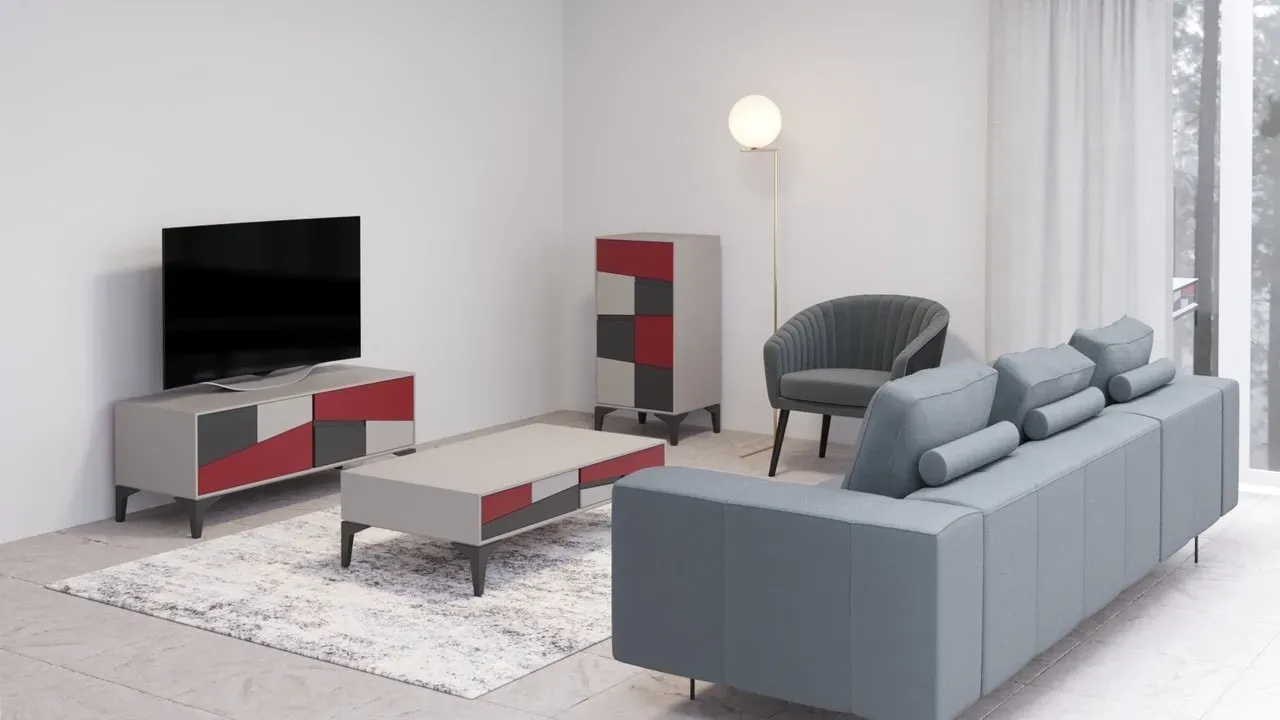 ENSEMBLE MEUBLE TÉLÉ - TABLE BASSE ET MEUBLE D'APPOINT - PIEDS EN MÉTAL - COLORIS AU CHOIX