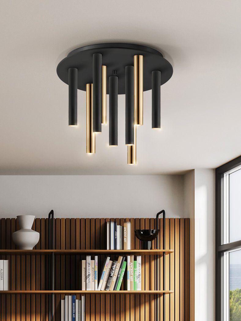 PLAFONNIER 9 LUMIERES LED  NOIR ET OR SC374088