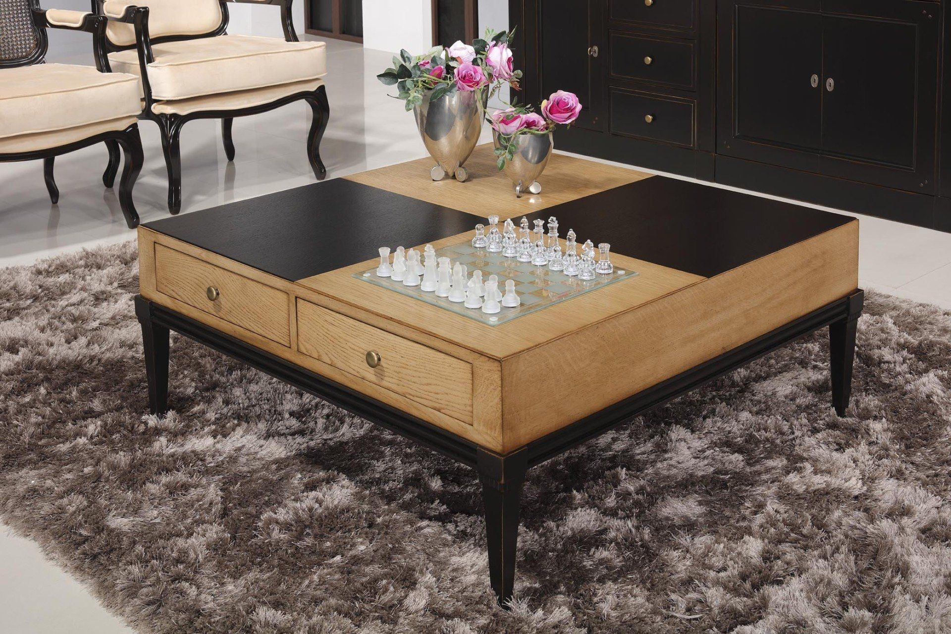 table basse carrée 4 tiroirs 