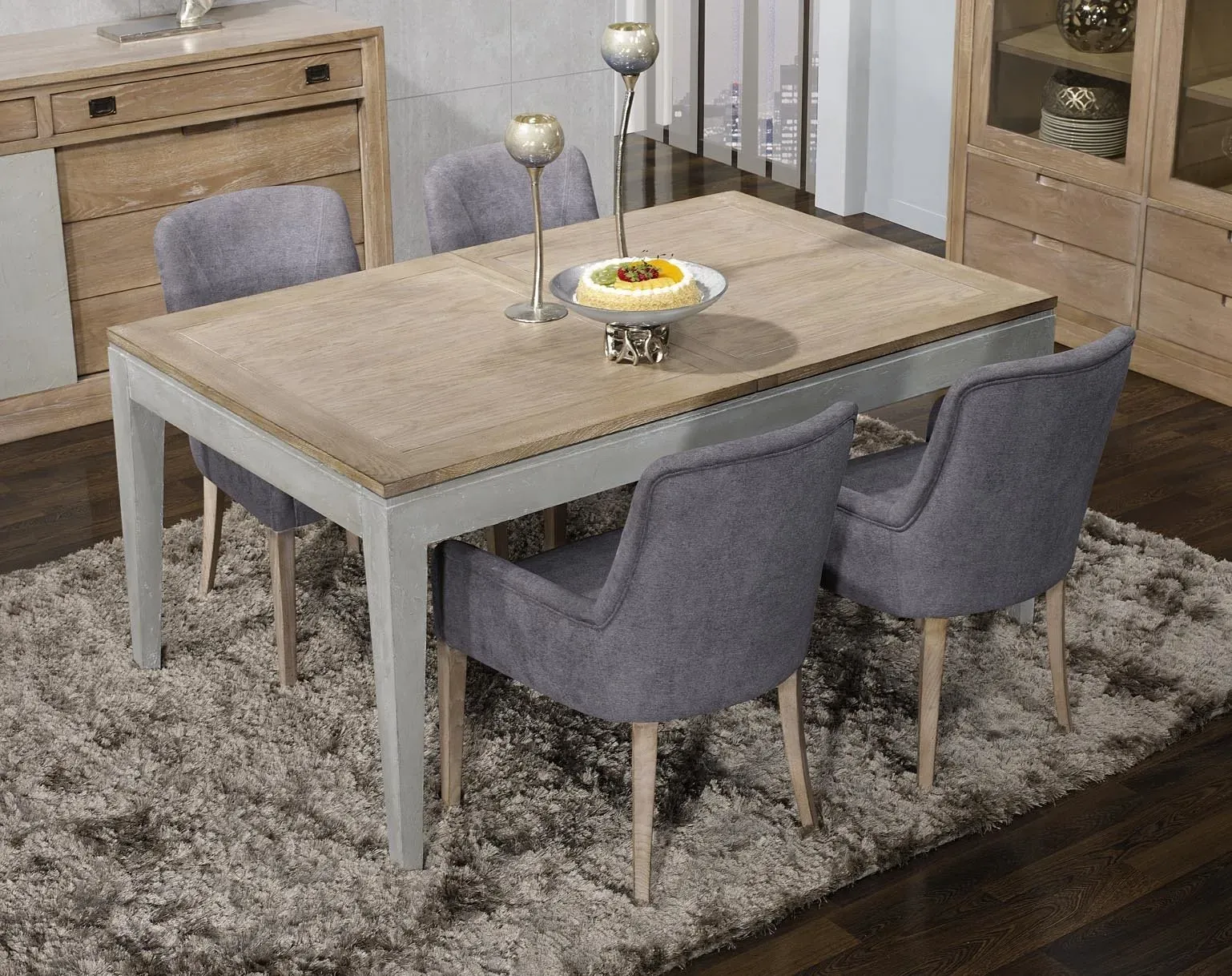 TABLE DE REPAS PIERRE 160 X 100 FERMÉE - 3 ALLONGES INTÉGRÉES - R9801