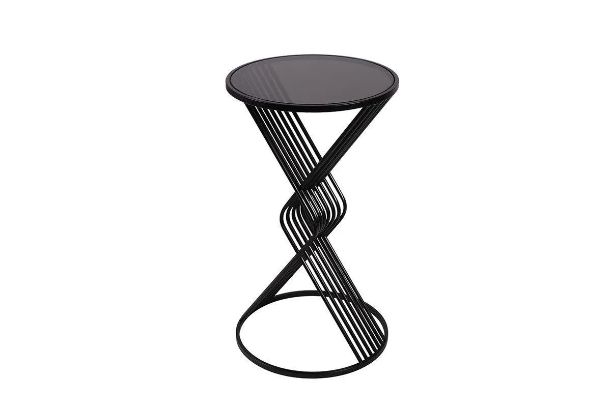 SELLETTE RONDE MÉTAL NOIR - PLATEAU VERRE FUMÉ - Ø 40 X H. 70 - SO/1369