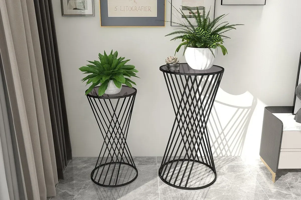 SELLETE RONDE EN MÉTAL - PLATEAU EN VERRE FUMÉ