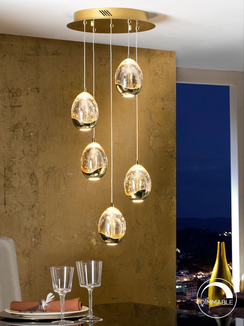 SUSPENSION DORE 5 LUMIERES LED SC783529