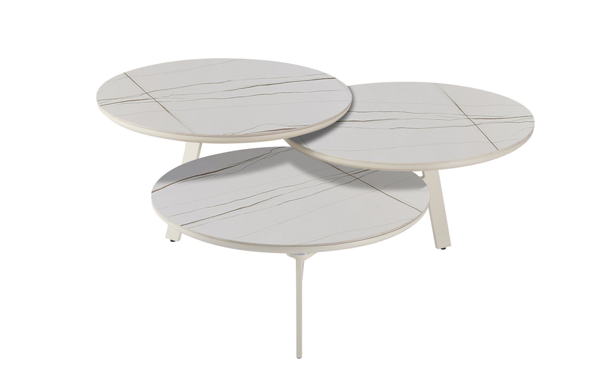table basse disko 3 plateaux pivotant céramique jade blanc or