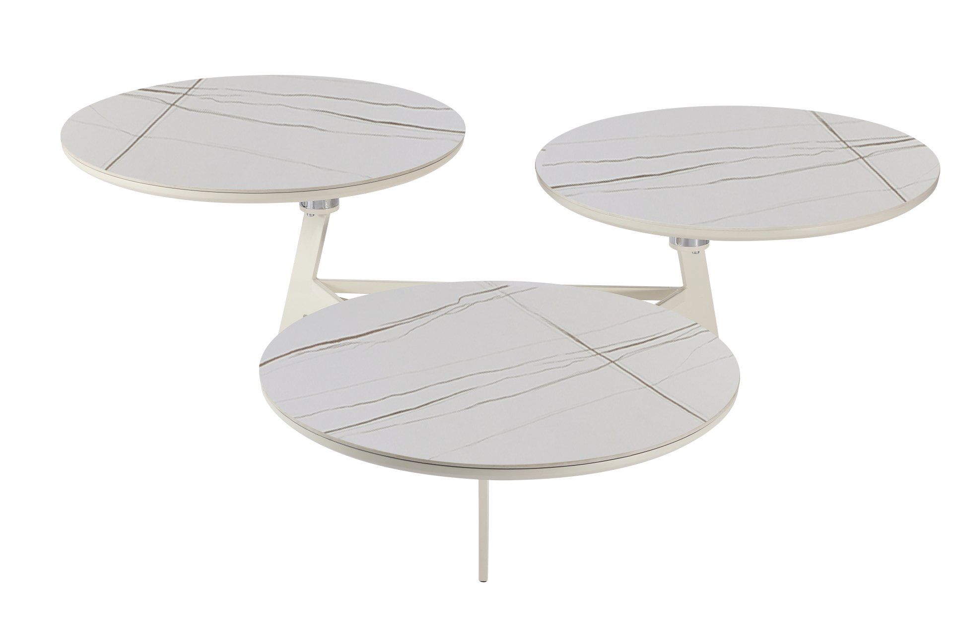 présentation ouvertye table basse disko 3 plateaux pivotant