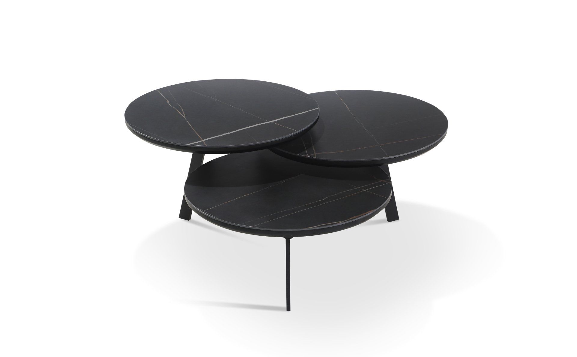 table basse disko 3 plateaux pivotant céramique jade noir or
