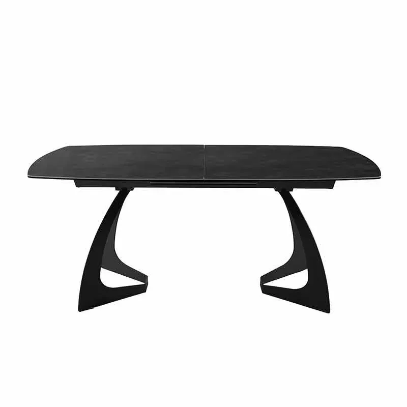 TABLE DE REPAS MARIA DESSUS CÉRAMIQUE PIÈTEMENT EN MÉTAL NOIR L. 180 X L 95 - 1 ALLONGE CENTRALE DE 50 CM - EXISTE AVEC AUTRES COULEURS DE CÉRAMIQUE