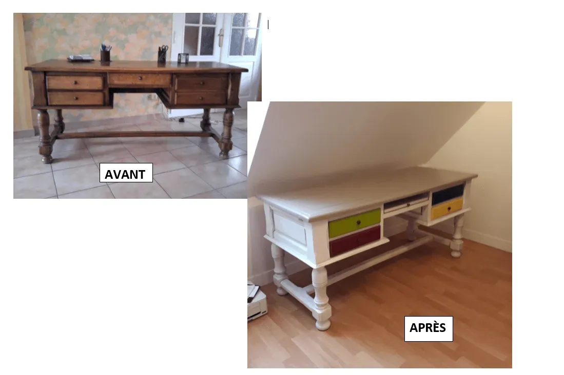 RELOOKING BUREAU 5 TIROIRS LOUIS XIII