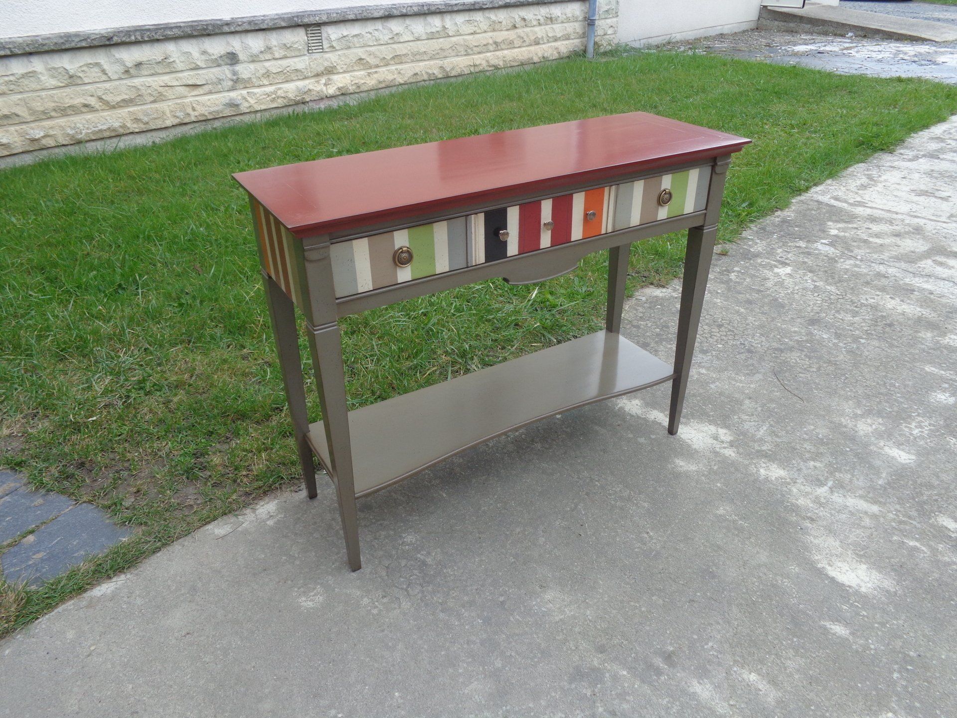 console 1 tiroir finition rayures laque 