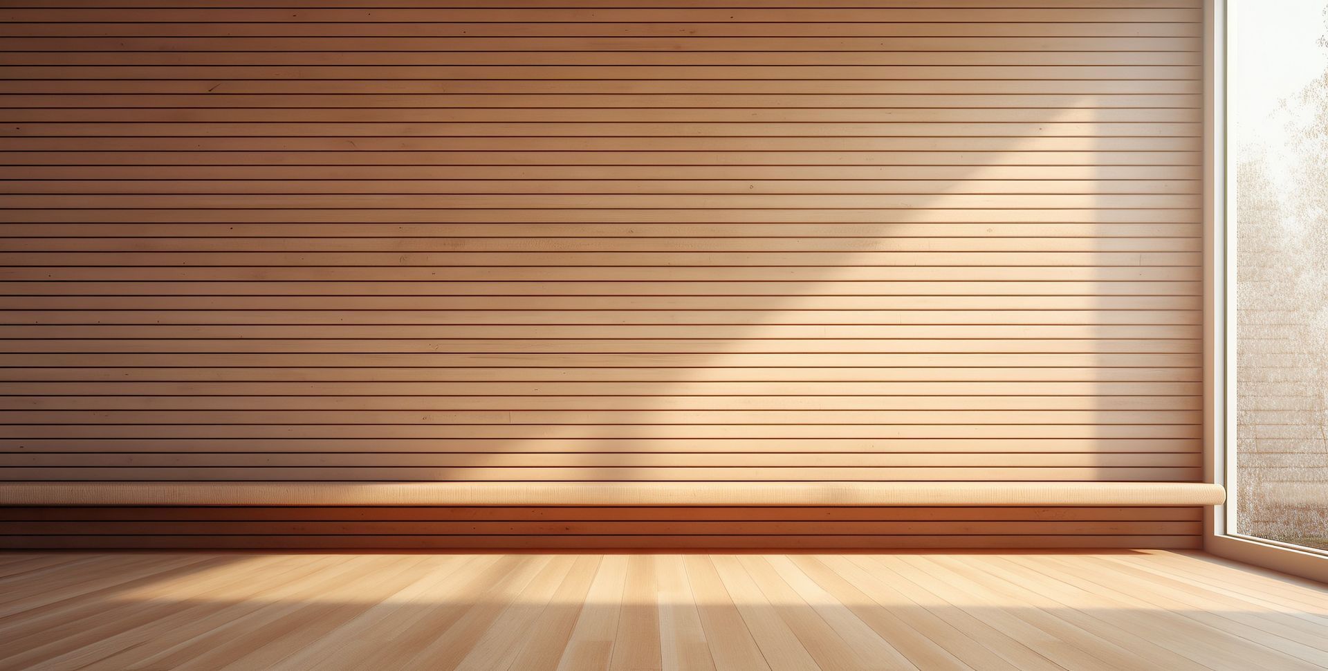 Una habitación vacía con una pared de madera y un suelo de madera.
