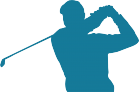 Silhouette bleue d'un golfeur faisant un swing sur fond blanc