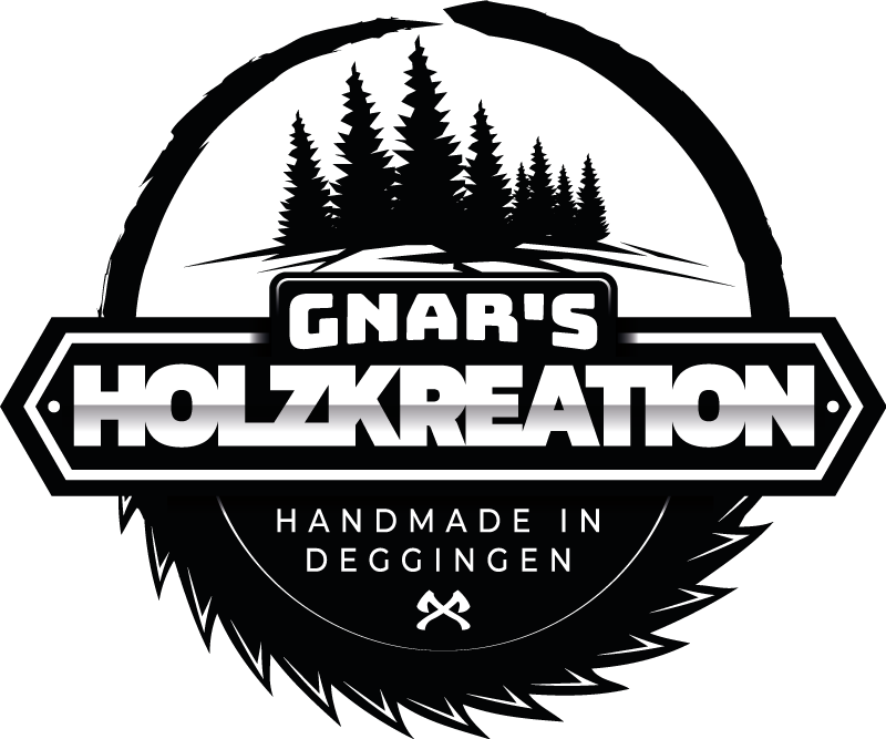 Ein schwarz-weißes Logo für ein Unternehmen namens Gnar's Holzkreation.