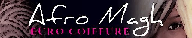 Logo Afro Magh Euro Coiffure avec un fond noir et un motif z&eacute;br&eacute; sur le c&ocirc;t&eacute; gauche.