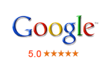 Un logotipo de Google con 5 estrellas.