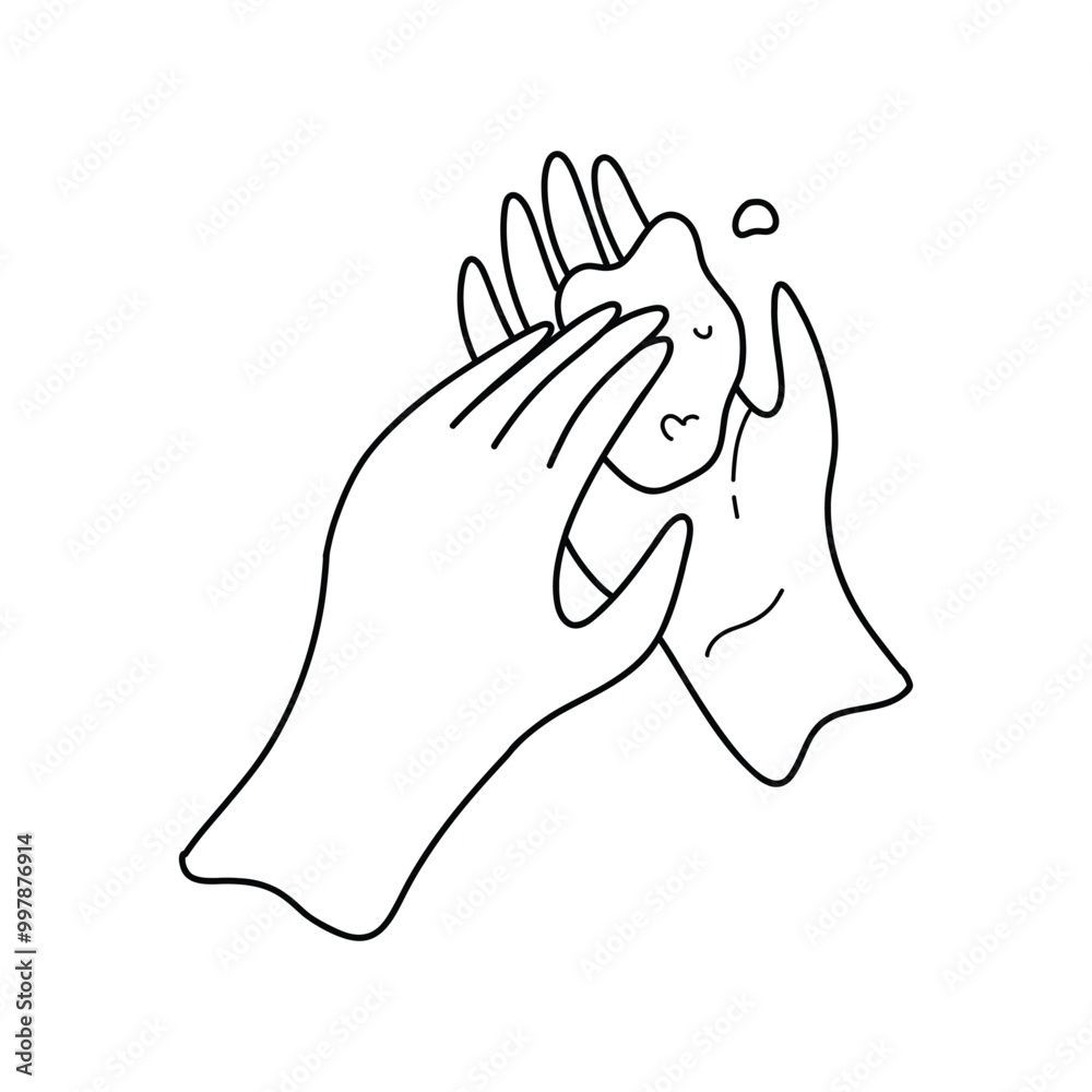 Eine Schwarzweisszeichnung einer Person, die ihre Hände mit Seife wäscht.