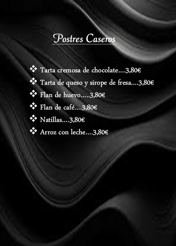 Un anuncio en blanco y negro de postres caseros.