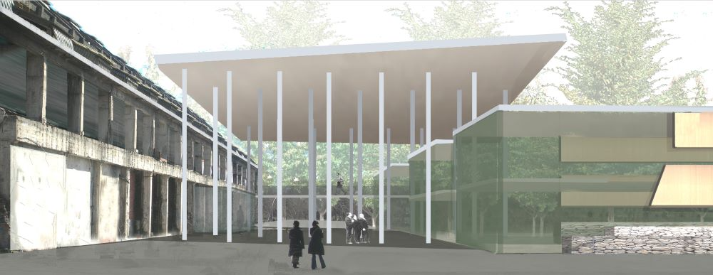 Una pareja de personas caminando frente a un edificio.